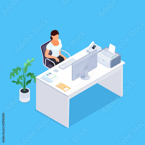 Secretary. Isometric concept office life.