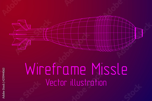 Missile, nuclear bomb or mortar mine Wireframe low poly mesh vector illustration