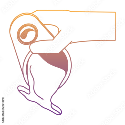 hand holding a oil Barrel with spilled liquid icon over white background, vector illustration