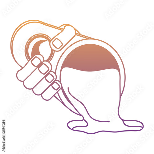 hand holding a oil Barrel with spilled liquid icon over white background, vector illustration