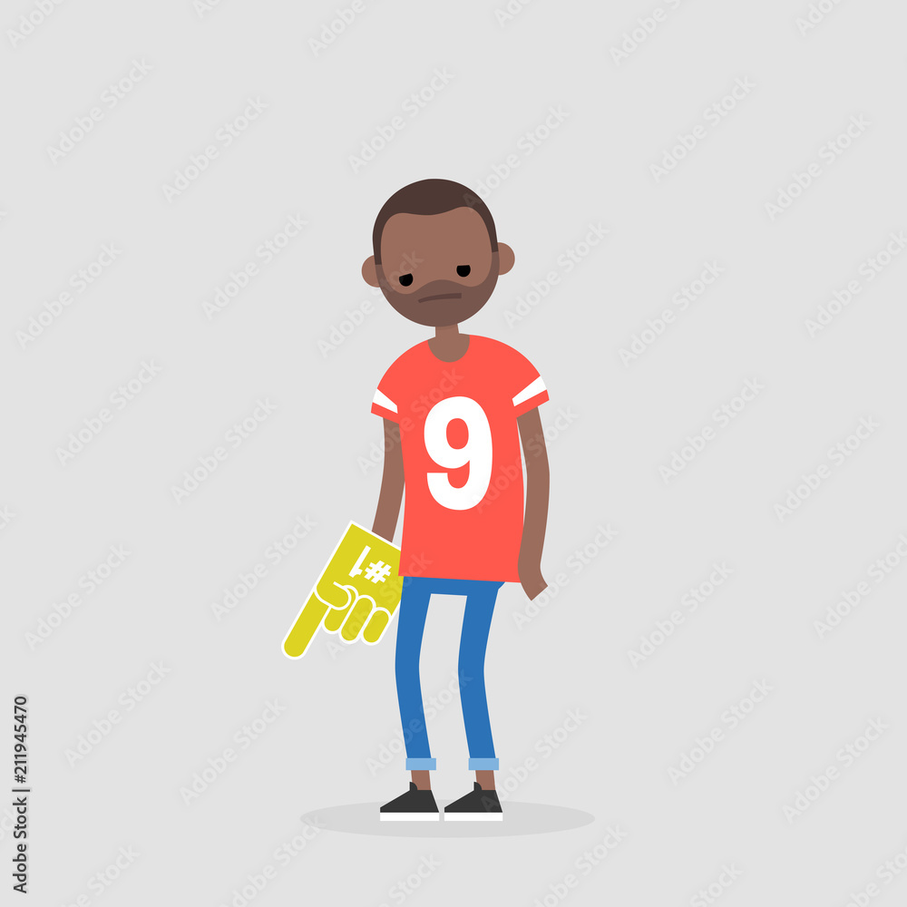 Young upset football fan. Loss. Sport. Flat editable vector illustration, clip art