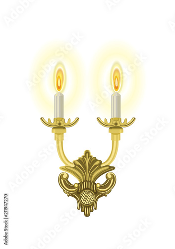 Golden vintage wall Light. Vector wall Light. Wall Light with candles. Vector illustration