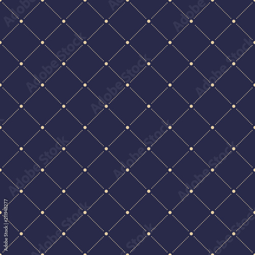 Geometric dotted dark blue and golden pattern. Seamless abstract modern texture for wallpapers and backgrounds