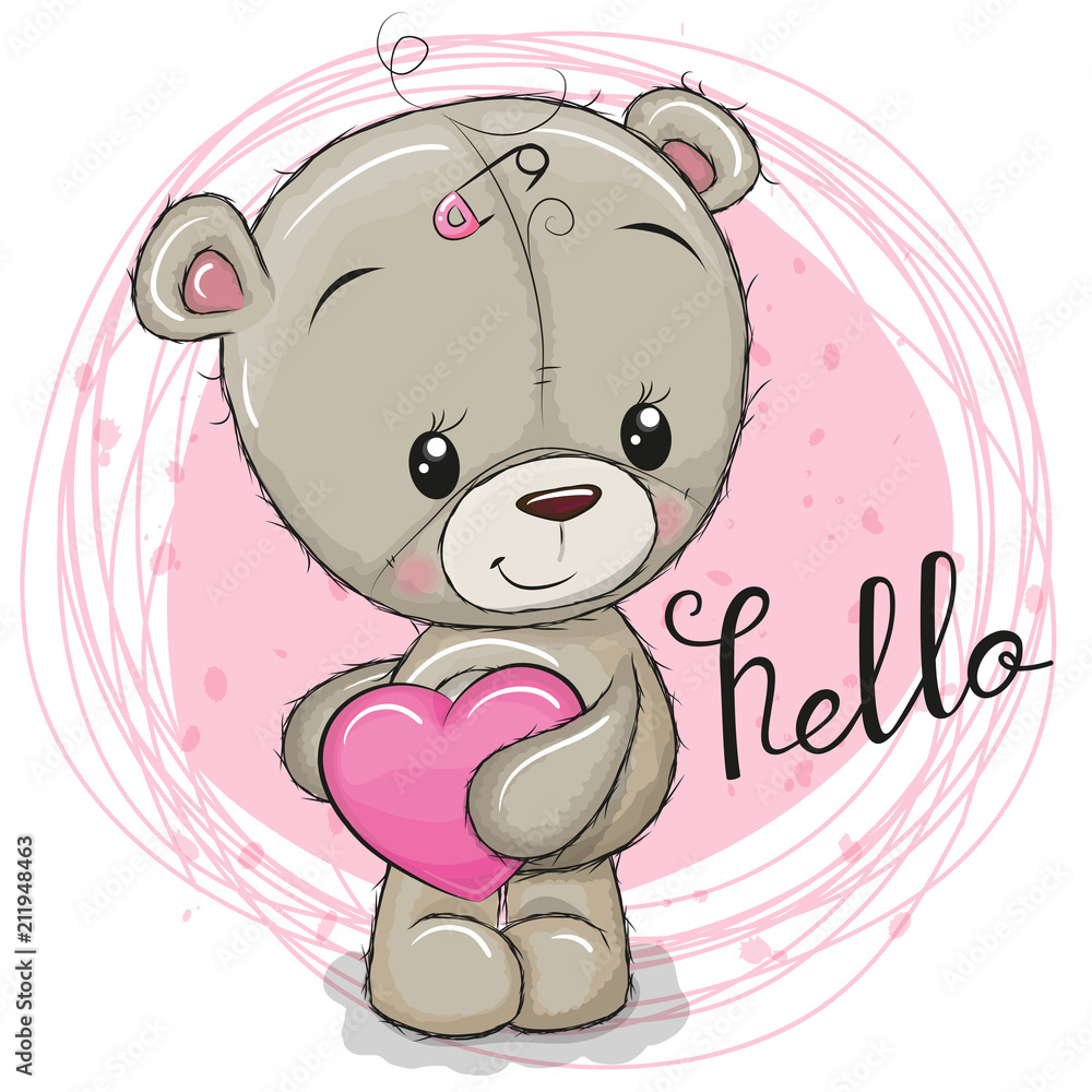 Cute Teddy Bear girl with heart Stock Vector