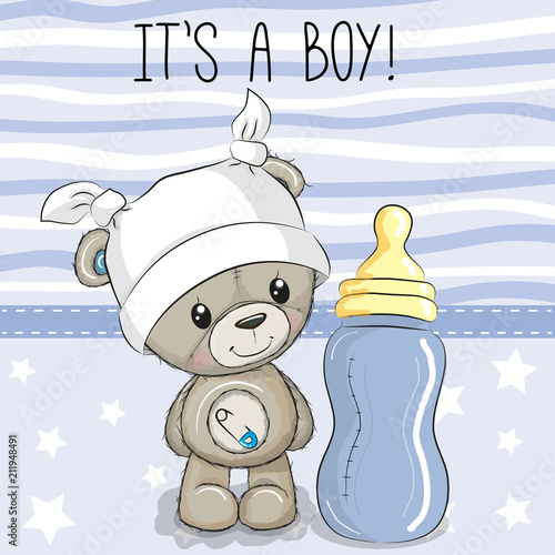 Cartoon Teddy Bear with feeding bottle