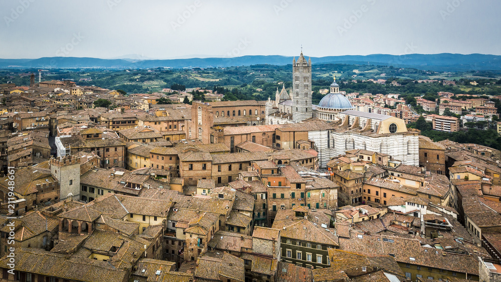 Panoramic view of the city of Siena, Italy, overlooking the Siena Cathedral