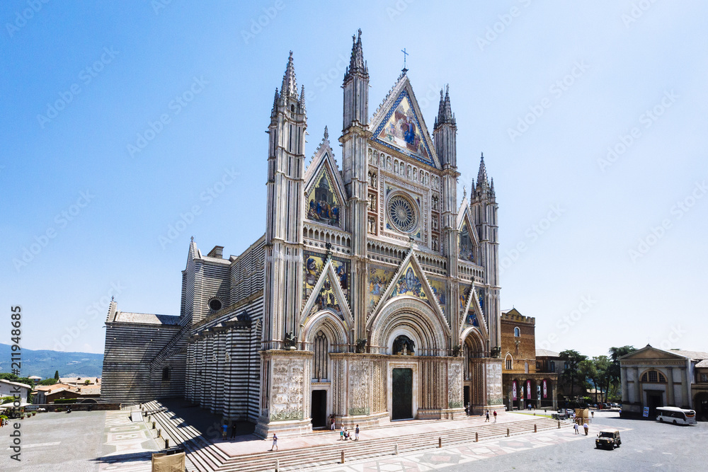 Exterior view of Duomo di Orvieto, a 14th-century Gothic cathedral in Orvieto, Italy
