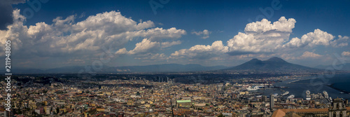 Panoramic view of Naples, Italy, with Mount Vesuvius