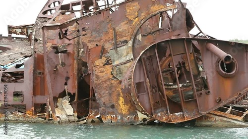 Slow motion clip of the shipwreck in Dixon Cove, Roatan, Honduras.