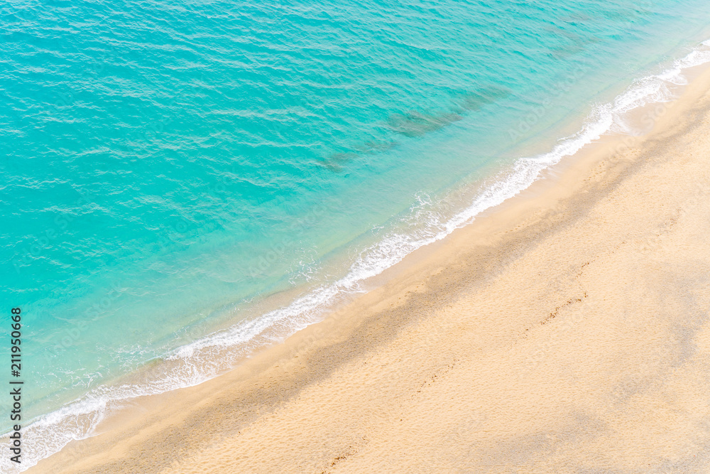 Beautiful empty sandy beach and turquoise sea from above Beautiful empty sandy beach and turquoise sea from above