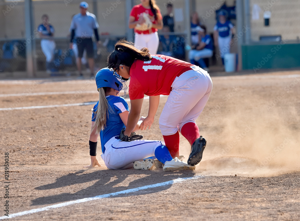 Girl's Softball Player Sliding Into Base Stock Photo Adobe Stock