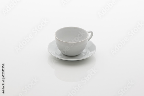 ceramic kitchen cup for tea and saucer on white background