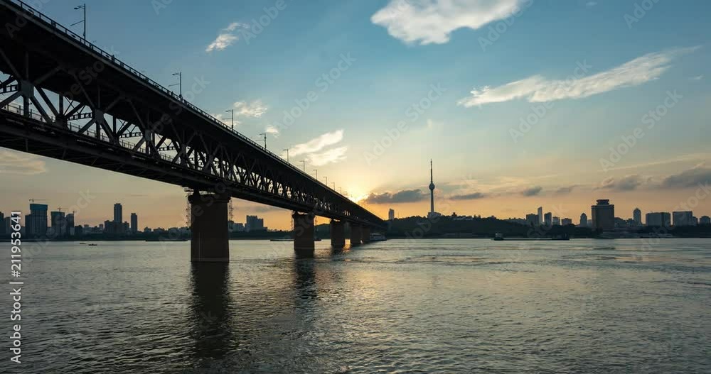 4K,Timelapse of Wuhan yangtze river bridge at hubei province, China, it is the first yangtze river bridge. 4K,Timelapse of Wuhan yangtze river bridge at hubei province, China, it is the first yangtze river bridge.