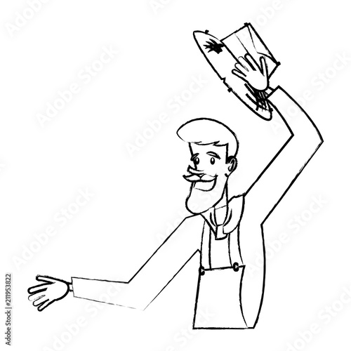 cartoon farmer man with a peasant hat icon over white background, vector illustration