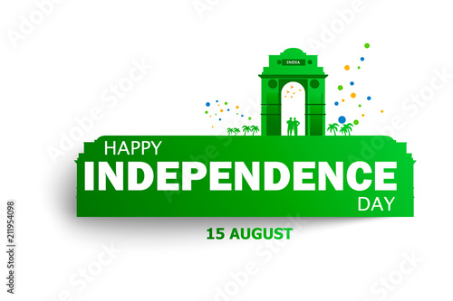Happy Independence Day of India for 15th August. Famous monument of India in Indian background. Vector illustration EPS10