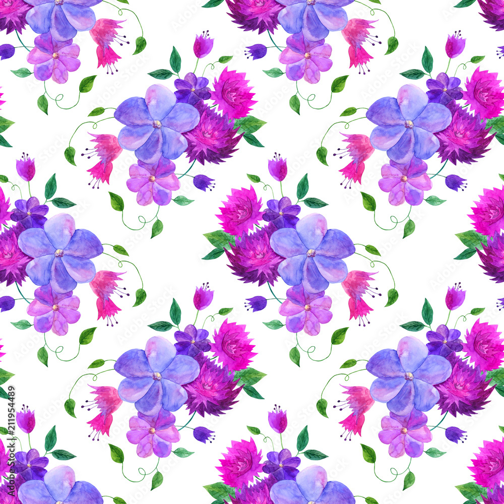 Floral seamless pattern. Watercolor hand drawn illustration