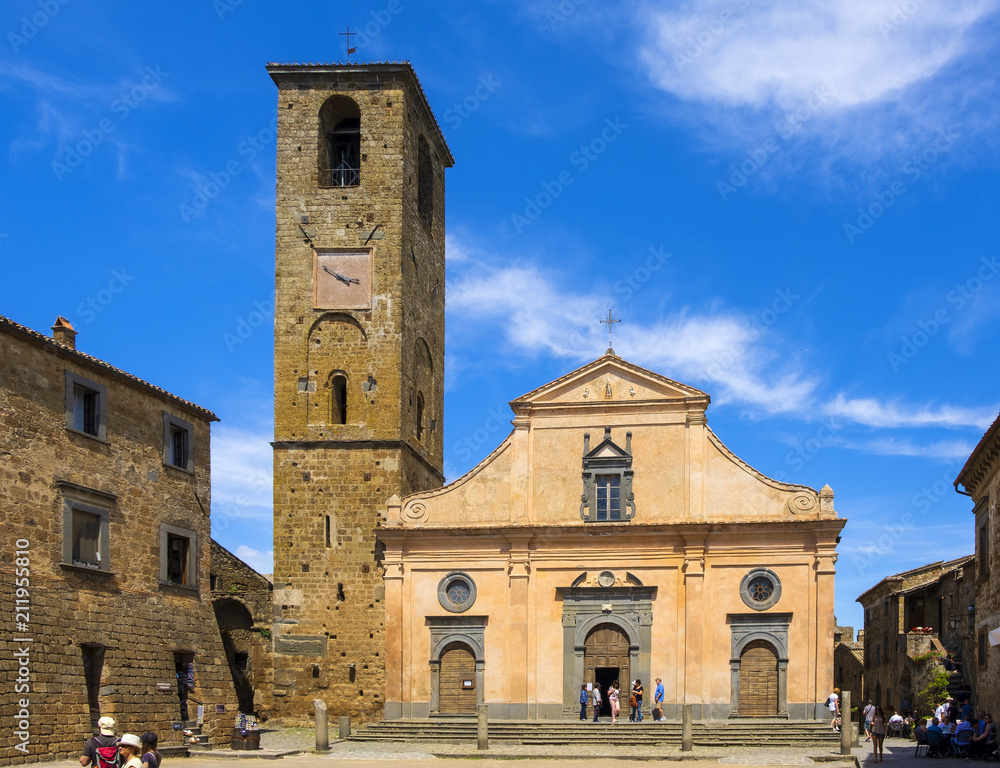 Civita di Bagnoregio, Italy - Chiesa di San Donato church at the main square of the historic town of Civita di Bagnoregio
