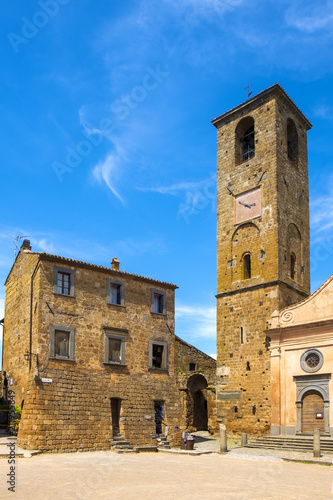 Civita di Bagnoregio, Italy - Chiesa di San Donato church at the main square of the historic town of Civita di Bagnoregio