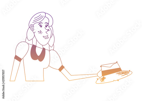 Cartoon farmer woman with peasant hat icon over white background, colorful design. vector illustration