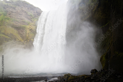 Plunge pool of the waterfall Skógafoss in the south of Iceland