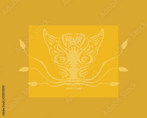 Fototapeta Naklejka Na Ścianę i Meble -  Ornamental tattoo wild cat head. Abstract hand drawn style