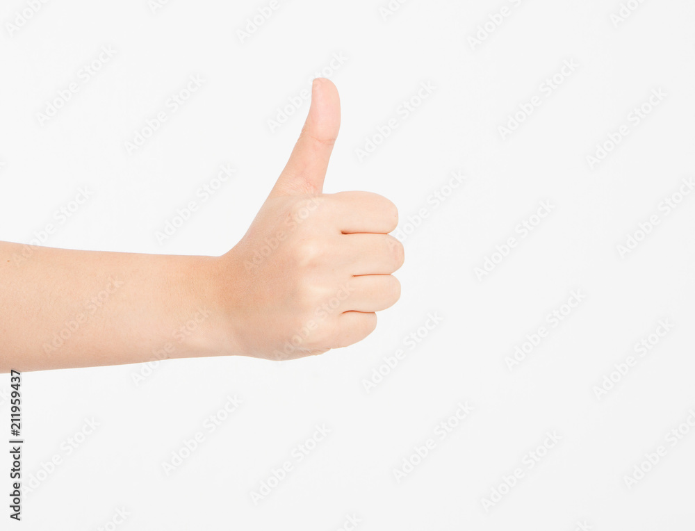 hand showing one or like count isolated on white background. Mock up. Copy space. Template. Blank.