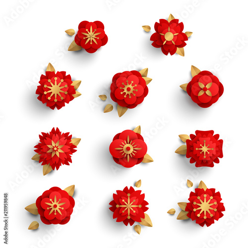 Red paper cut flowers