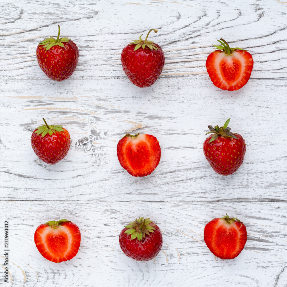 Strawberry on the white wooden background Strawberry on the white wooden background