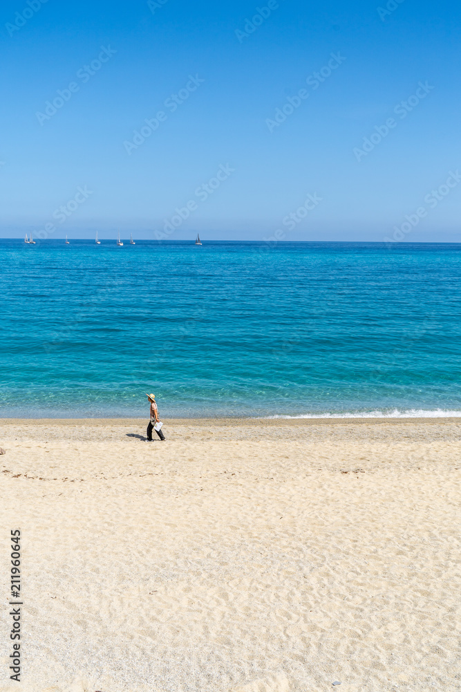 Beautiful empty sandy beach and turquoise sea