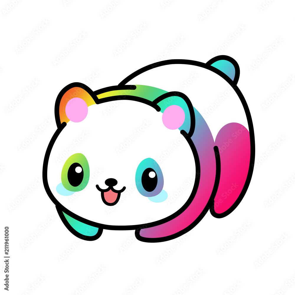 Kawaii illustration of a minimalist cute panda in colorful rainbow pattern colors Kawaii illustration of a minimalist cute panda in colorful rainbow pattern colors