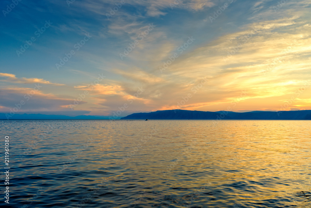 Summer landscape with a view of lake Baikal from Listvyanka vill