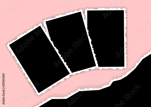 Photo frame with torn edges and corners template of a family collage