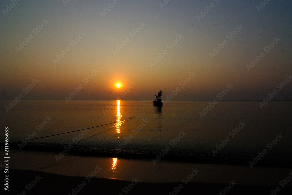 Fishing Boats at sunrise at Kui Buri - South Thailand 