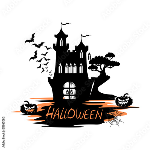 Holiday label for halloween with castle