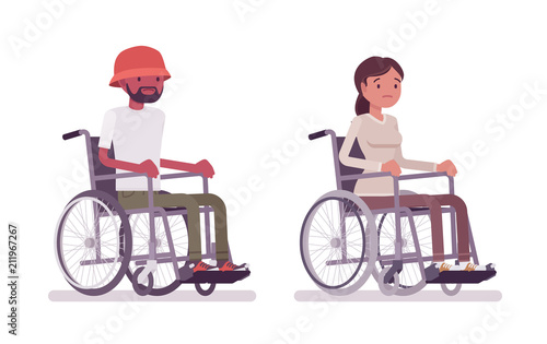 Male and female young wheelchair user