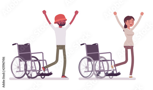 Male, female young wheelchair user rehabilitation