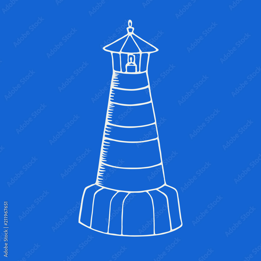 Lighthouse on blue background. Vector illustration lighthouse . Icon and design element.