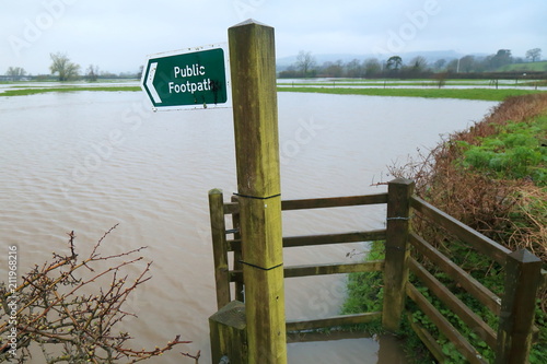 Axe Valley flooded by river Axe in East Devon