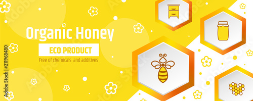 Honey is an organic ecological product. Banner or package design template. Beekeeping and apiary
