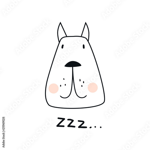 Zzz - Cute hand drawn nursery poster with cool dog animal character.
