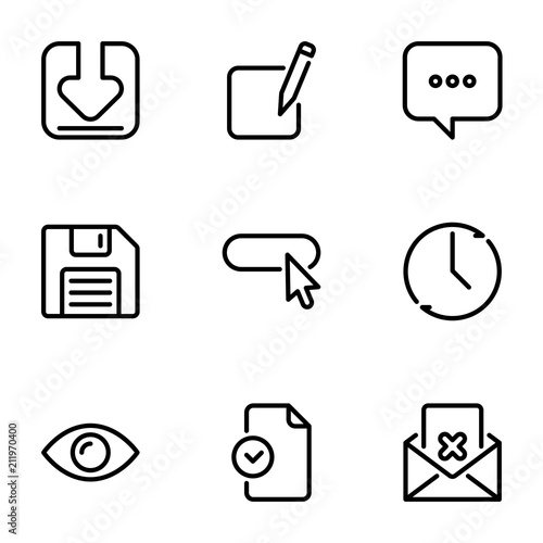 Set of black vector icons, isolated on white background, on theme Loading, editing documents and files for verification. Submit