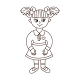 Line doodle girl doll toy vector