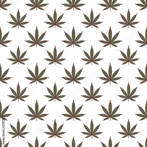 Seamless pattern with marijuana leaf. Cannabis background. Pattern can be used for fabric design, wallpaper, wrapping papers. Isolated vector illustration.