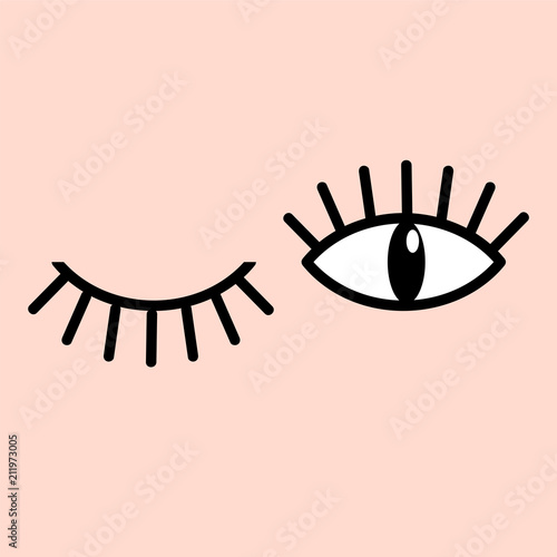 Eye doodles hand drawing. Open and winking eyes. Stock vector illustration