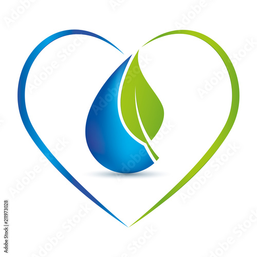 Simbolo ecologico goccia d'acqua cuore con foglia