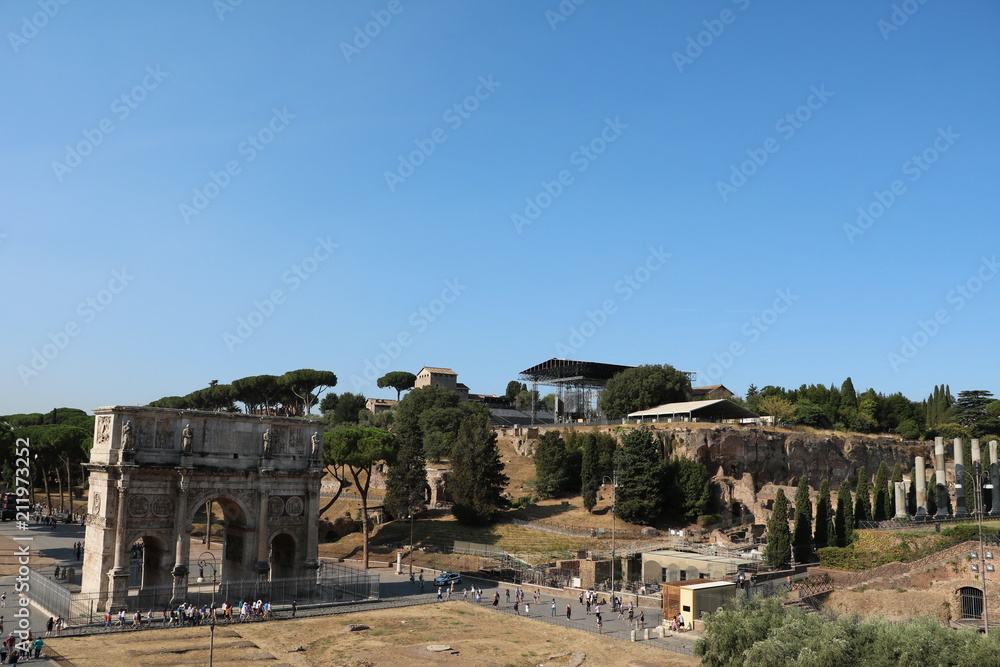 View to Arco di Costantino and Forum Romanum in Rome Italy 