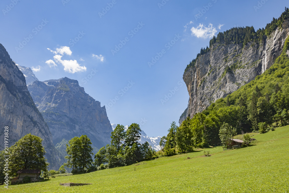 hiking in the Lauterbrunnen valley near Interlaken,Jungfrau Region, Berner Oberland,Switzerland