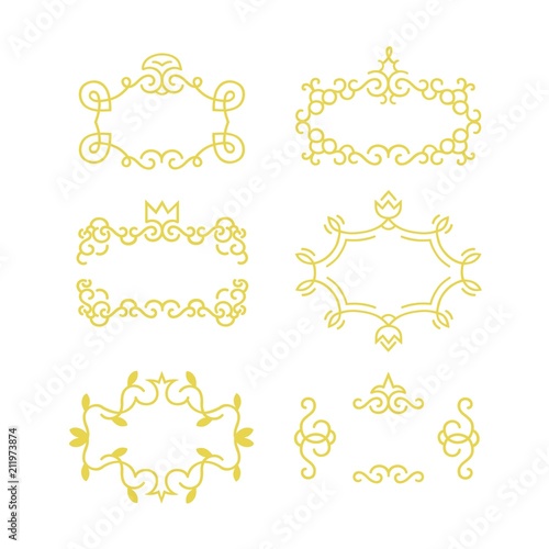 Floral frame set made in modern line style vector. The geometry of the thematic lines, curves, intersections of lines, spiral elements of the same thickness.