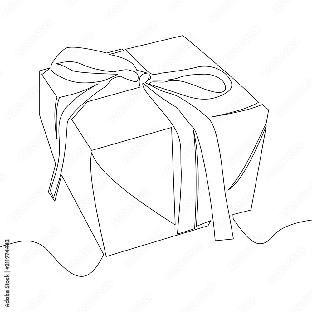 Continuous line drawing of gift box vector Stock Vector Adobe Stock