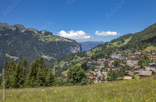 scenic view on the village of Wengen at the Lauberhorn downhill, Jungfrauregion,Berner Oberland,Switzerland